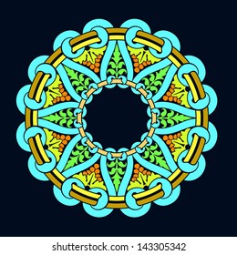 Green and golden round frame on black background (vector)