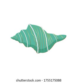 Green golden sea shell stock vector illustration isolated on white background