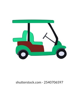 green golf cart cartoon. cwheels seat, bag charger, maintenance accessories green golf cart sign. isolated symbol vector illustration