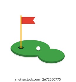 campo de golfe verde com bandeiras e bolas