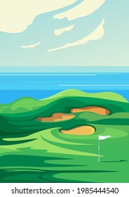 Green golf course. Outdoor sport location in vertical orientation.