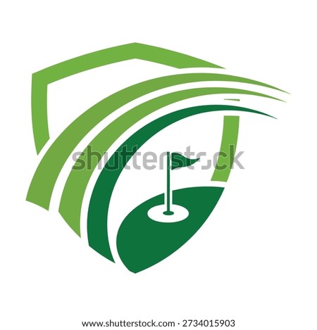 Green golf course shield with flag and white background sport