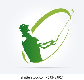 Green golf icons silhouette isolated on white, vector illustration