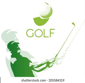 Green golf icons silhouette isolated on white, vector illustration