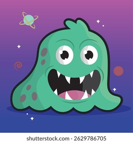 Green goo monster smiling. Vector illustration