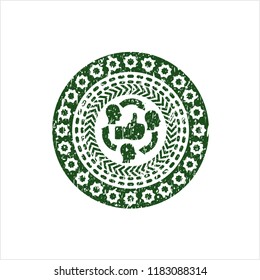 Green good customer feedback icon inside distressed with rubber seal texture