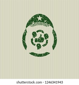 Green good customer feedback icon inside distressed rubber grunge texture seal