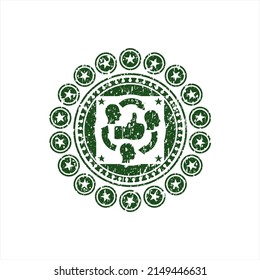 Green good customer feedback icon inside distressed rubber stamp with grunge texture. 
