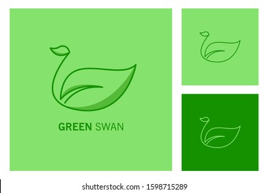 Green goose logo with natural concept and leaf illustration with green background