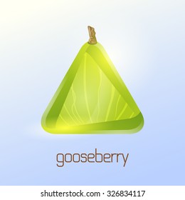 Green gooseberry and healthy fruit design in triangular style for logo, menu, brochure, vector illustration template