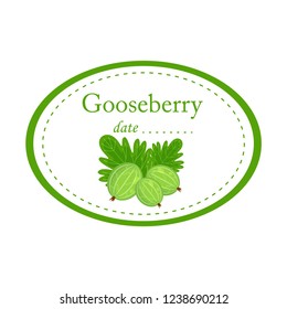 Green gooseberry  label vector design isolated on white background. Round label