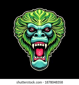 green gorilla head vector illustration