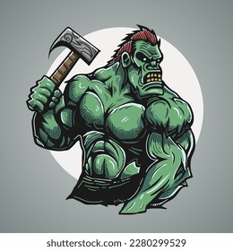 Green Gorilla Zombie Vector Illustration