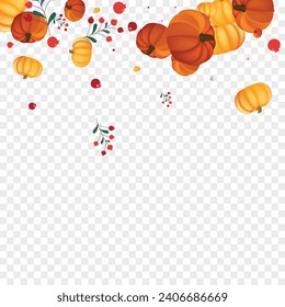 Green Gourd Background Transparent Vector. Gold Harvest Card. Red Leaves Wallpaper Border. Plant Nature. Oak Frame.