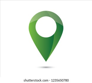 Green GPS Map pin sign location icon with ellipse gray gradient shadow in flat simple style