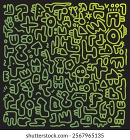 Green Gradation Abstract doodle art pattern, doodle wallpaper vector for background and decorative