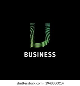 Green gradient abstract circular lines letter U initial monogram logo in black background
