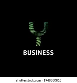 Green gradient abstract circular lines letter Y initial monogram logo in black background