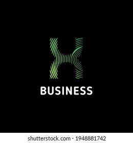 Green gradient abstract circular lines letter X initial monogram logo in black background