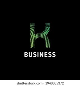 Green gradient abstract circular lines letter K initial monogram logo in black background