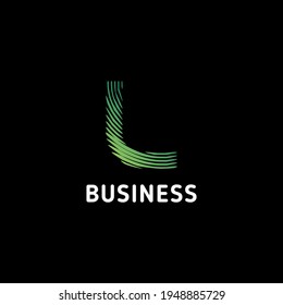 Green gradient abstract circular lines letter L initial monogram logo in black background