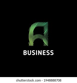 Green gradient abstract circular lines letter A initial monogram logo in black background