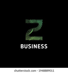 Green gradient abstract circular lines letter Z initial monogram logo in black background