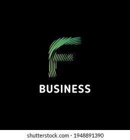 Green gradient abstract circular lines letter F initial monogram logo in black background