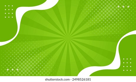 Green gradient abstract geometric background. Comic sunburst effect background with halftone. Suitable for templates, sales banners, events, ads, web, and pages