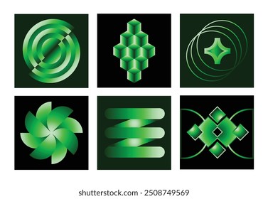 Green Gradient Art Shapes Collection 6 Modern Abstract Designs for Digital Art, Backgrounds, Graphics, and Creative Projects