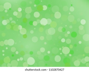 Green gradient background with bokeh effect. Abstract blurred pattern. Overlapping transparent bubbles, circles, point. Light backdrop for banners, social media, screensavers Vector illustration