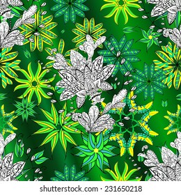 Green gradient background with doodles flowers