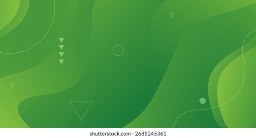 Fondo degradado verde con Formas fluidas, Elementos geométricos y líneas sutiles que crean un diseño moderno.