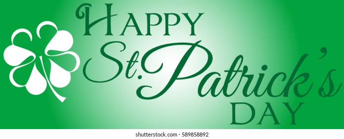 Green gradient background with four leaf clover and dark green Happy St. Patrick's Day