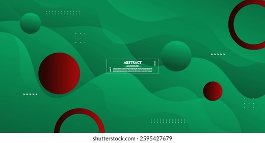 Green gradient background with geometric waves and circle shape elements. Colorful green wave design. Simple yet elegant concept. Vector Eps10