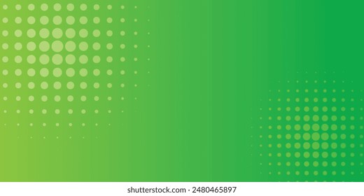 Green gradient background with halftones and dots.