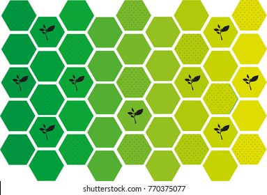 Green gradient background with leaf silhouettes and dots