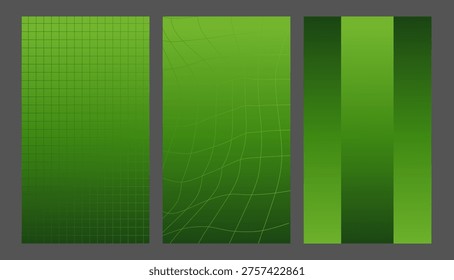 Green Gradient Background Set Vector with Grid Mesh and Stripe Patterns for Soccer Football Sport Event Poster and Social Media Template