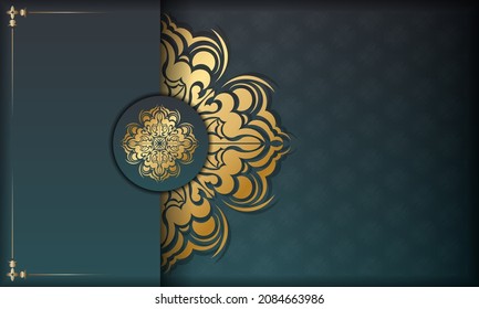 Green gradient banner with abstract gold ornament for design under the text