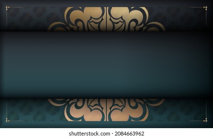 Green gradient banner with greek gold ornament for design under your text