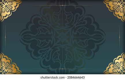 Green gradient banner with greek gold pattern and text space