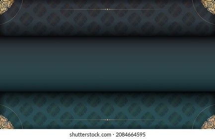 Green gradient banner with indian gold pattern and text space