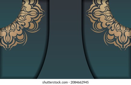 Green gradient banner with vintage gold ornament and logo space