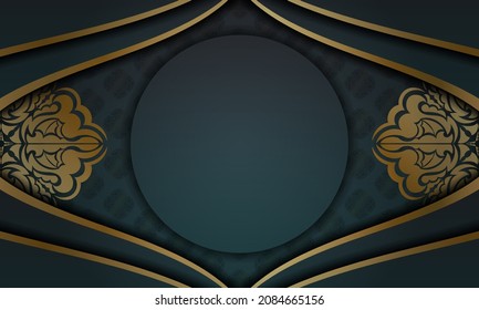 Green gradient banner with vintage gold ornaments and text space