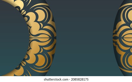 Green gradient banner with vintage gold ornament for design under the text