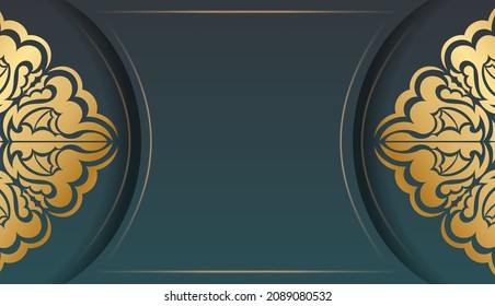 Green gradient banner with vintage gold pattern for design under your text