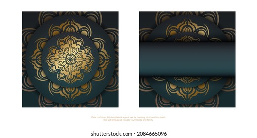 Green gradient brochure with abstract gold ornament print-ready.