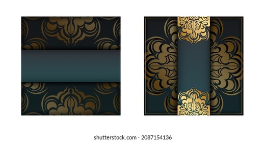 Green gradient brochure with abstract gold ornament for your congratulations.