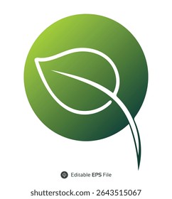 Green Gradient Circle with White Outline Leaf Icon