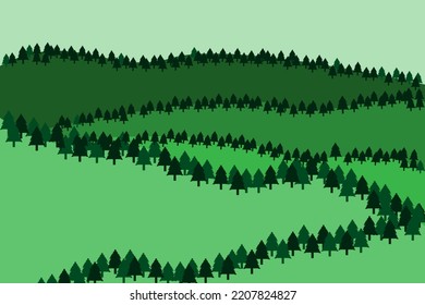green gradient color mountain scenery with lots of pine trees